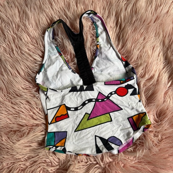 Urban Outfitters White & Black Geometric Print Racerback Cropped Tank Top XS - Picture 5 of 6